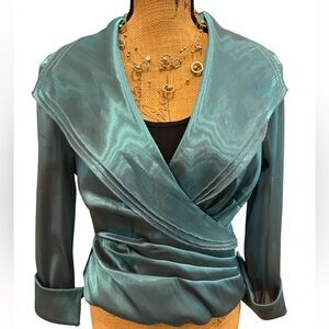 Cache Iridescent Evening Jacket Lined Stretch Cuffs Party Green Size 8